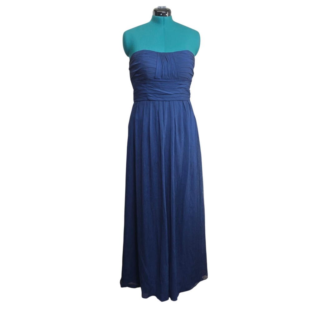 Bari Jay Bella Chiffon Sweetheart Bust Bridesmaid Maxi Dress Blue Size 16